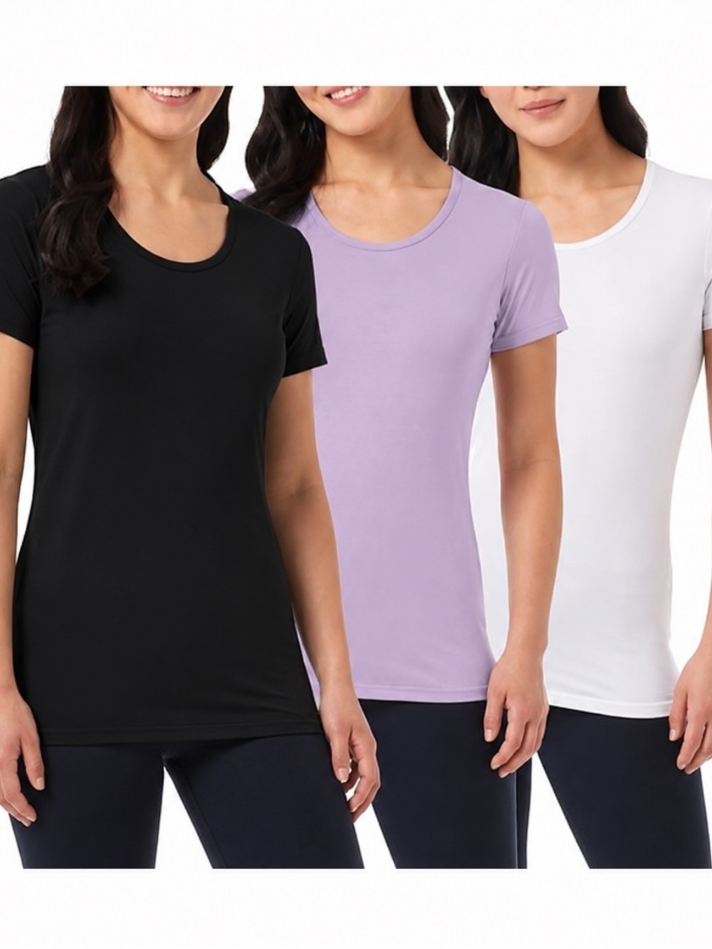 32 Degrees Cool Short Sleeve Scoop Neck Tees -3 Pack in Black, Purple, White XL
